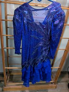 lot 92 image: Blazi Blue Beaded Evening Dress with Ruffled Skirt Size 8