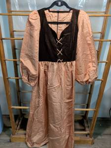 lot 100 image: Two-Tone Dress with Black Velvet Bodice and Tan Skirt