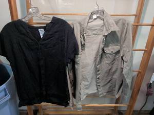 lot 127 image: Just My Size Womens Clothing Lot 2 Pieces Black Shirt Khaki button up shirt