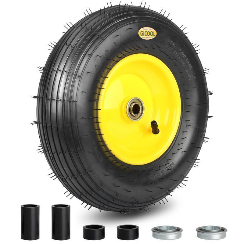 lot 47166 image: 4.00-6 Rubber Pneumatic tire and wheel, for Wheelbarrow Wagon Cart Trolley - Retail $23