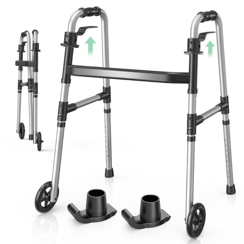 lot 47187 image: Folding Walker with 2 Skis and 5 Wheels, Lightweight Design, Black - Retail $65