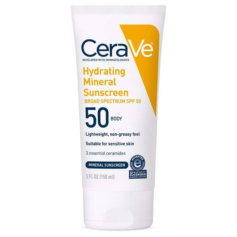 lot 73862 image: CeraVe Hydrating Mineral Sunscreen SPF 50 Body Sunscreen, Travel Size 2.5oz - Retail $15