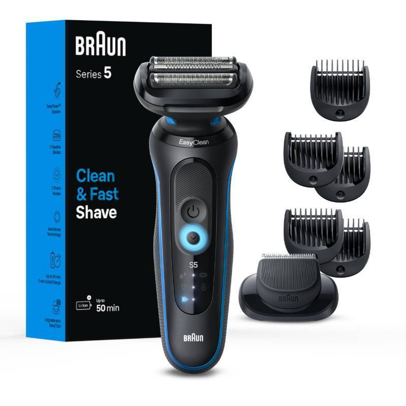 lot 73869 image: Braun Electric Shaver for Men, Series 5 5120s, Wet & Dry Shave, Turbo Shaving Mode, Foil Shaver, Engineered in Germany, with Beard Trimmer (missing parts), Blue - Retail $90