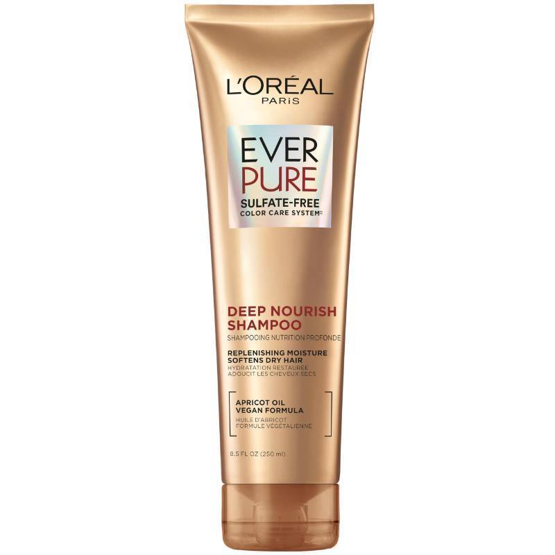 lot 73917 image: LOreal Paris Shampoo, Sulfate Free, Triple Action Hydration for Dry Hair, EverPure, 8.5 Fl Oz (Packaging May Vary), Damaged, Color-Treated Hair, Apricot Oil Infused, Deep Nourish - Retail $10