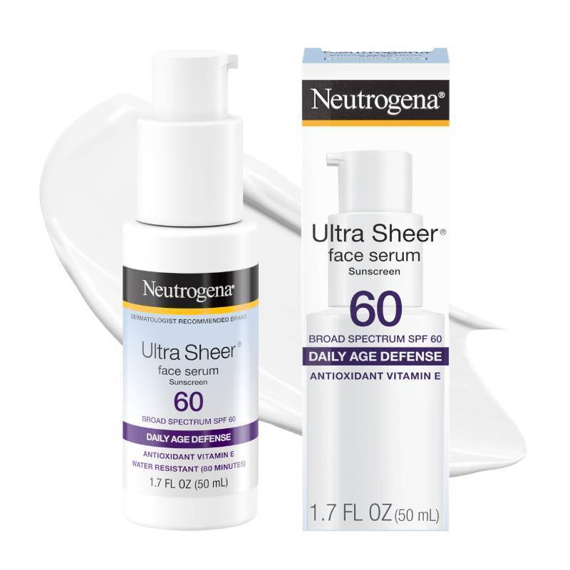 lot 74014 image: Neutrogena Ultra Sheer Sunscreen Serum SPF 60, Fragrance-Free, 1.7 fl. oz - Retail $16