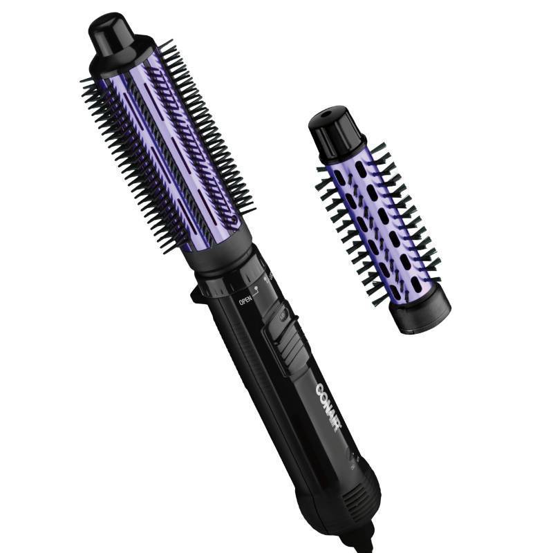lot 18505 image: Conair 2-in-1 Hot Air Curling Combo, Includes 1.5-inch Curl Brush and 1-inch Aluminum Bristle Brush - Retail $22