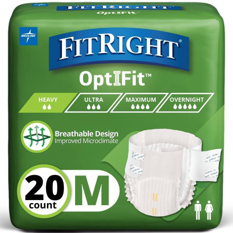 lot 18511 image: FitRight OptiFit Extra Adult Briefs, Incontinence Diapers with Tabs, Moderate Absorbency, Medium, 32 to 44, 19 Count - Retail $19