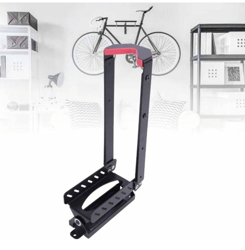 lot 18524 image: Heavy Duty Swivel Bike Wall Mount Bracket - Holds Up to 77 lbs - Adjustable Slotted Wheel Bay - Premium Materials - Folds Up When Not In Use - Retail $50