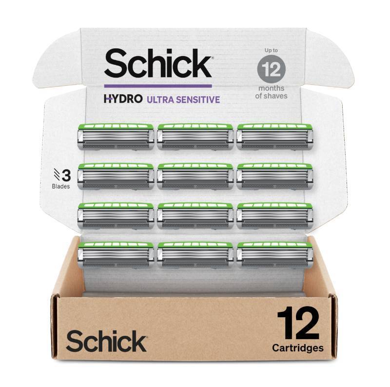 lot 18548 image: Schick Hydro Ultra Sensitive 3-Blade Mens Razor Blades Refills, 12 ct - Retail $23