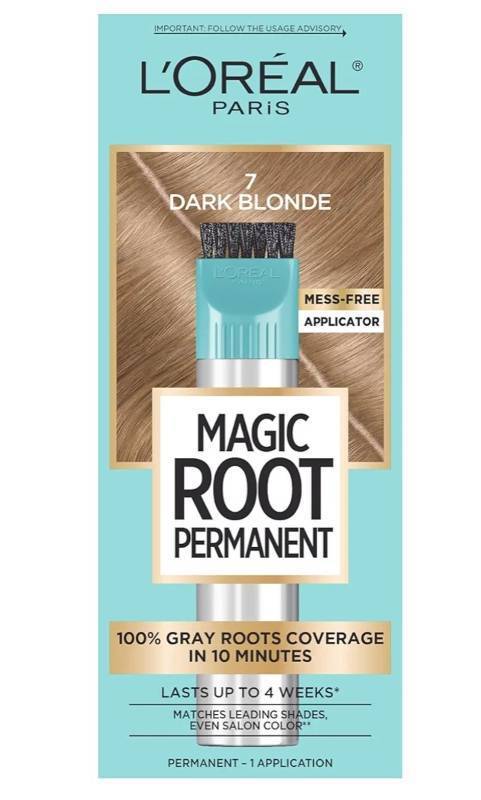 lot 64484 image: LOreal Paris Magic Root Permanent Hair Color Kit, 100% Gray Hair Coverage In Just 10 Minutes, Precision Brush Applicator for Seamless Application, 7 Dark Blonde (1 Count) - Retail $8