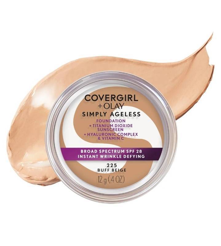 lot 64521 image: CoverGirl  Olay Simply Ageless Foundation SPF 28 225 Buff Beige 12g - Retail $20