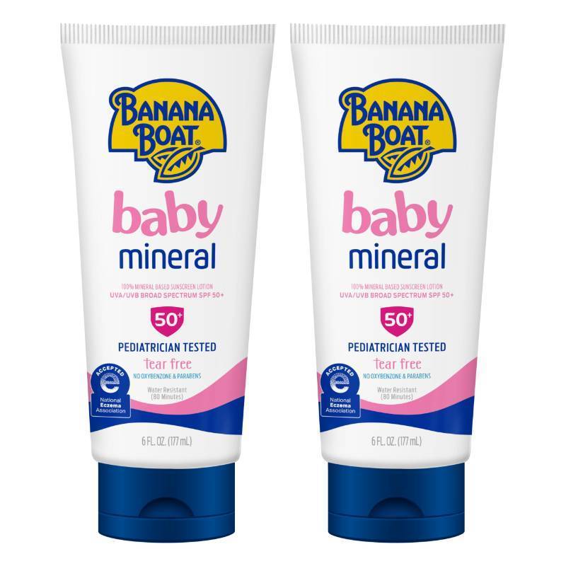 lot 64571 image: Banana Boat Mineral Baby Sunscreen Lotion SPF 50, 6 oz (2 Pack) - Retail $17