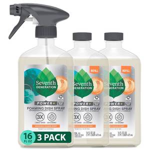 lot 39385 image: Seventh Generation Foaming Dish Spray, 3 Refills and 1 Sprayhead, 16 Fl Oz (Pack of 3) - Retail $15