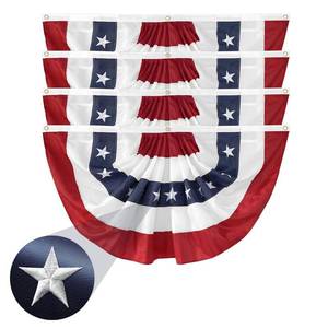 lot 39397 image: 2 Pack American Pleated Fan Flag 2x4 Ft Patriotic Bunting �� Embroidered Stars USA 250th Anniversary Decorations for 4th of July Outdoor Porch Fence Banner with Canvas Header & Brass Grommets - Retail $30
