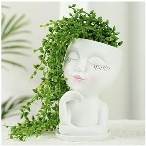 lot 39399 image: Cute Lady Face Planter Pot - 1PC Sleeping Beauty Resin Succulent Pot with Drainage Holes, Indoor Outdoor Head Planter for Coffee TableGarden Balcony Decor - Retail $14
