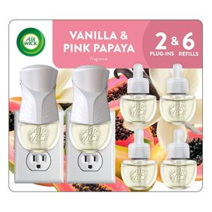 lot 39429 image: Air Wick Plug in Starter Kit, Vanilla & Pink Papaya,2 Warmers & 6 refills - Retail $17