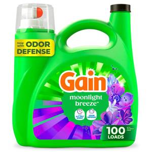 lot 39436 image: Gain Liquid Laundry Detergent with Odor Defense, Moonlight Breeze Scent, Laundry Soap For HE Washing Machines, 132 fl oz, 100 Loads. - Retail $15