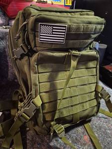 lot 8 image: Tactical Backpack with MOLLE Webbing and American Flag Patch - Ton of Storage Like New