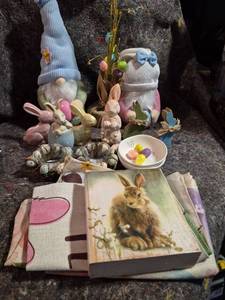 lot 17 image: Easter Decorative Collection Gnomes Bunnies Eggs Dishes and More- See All Pictures