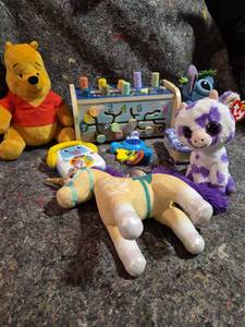 lot 36 image: Toy Lot Baby Activity Toy Wooden Box Plush Figures Teething Ring
