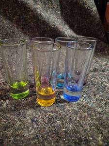 lot 70 image: Set of 6 Shot Glasses with Colored Bands and Bases