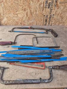 lot 313 image: Hand Saw Lot 8 Piece Hacksaw Bow Saw C-Clamp Tools