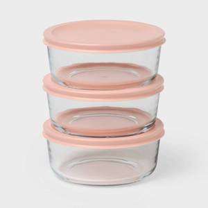 lot 414 image: 6pc (Set of 3) 2c Round Glass Food Storage Container Set Pink - Room Essentials