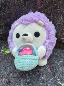 lot 508 image: Plush Toy Figure Purple Hedgehog with Basket Accessory