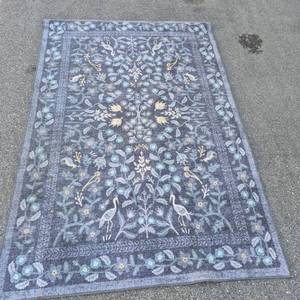 lot 537 image: Floral Area Rug with Bird and Botanical Pattern Blue Size in Picture