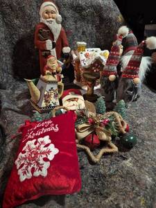 lot 561 image: Christmas Decoration Lot Santa Figures Gingerbread House Ornaments Gnomes