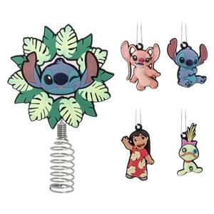 lot 564 image: Hallmark 5-Piece Lilo and Stitch Mini Christmas Tree Topper and Ornament Set