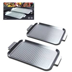 lot 1869 image: COOK TIME Grill Pan Set of 2, BBQ Grill Topper for Outdoor Grill, Stainless Steel Grilling Baskets with Holes and Handles, Perforated Food Tray Barbecue Accessories for Vegetable, Fish, Meat, Seafood