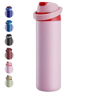 lot 1873 image: Fijinhom 24 oz Insulated Water Bottle, Stainless Steel Water Bottle with 2-in-1 Straw and Push-Button Spout Lid, Keeps 24 Hours Cold, Double Wall Vacuum Leak-Proof & BPA-Free for Sports, Travel, Pink