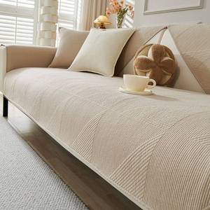 lot 1881 image: vctops Cotton Quilted Couch Cover for Dogs Washable, Non Slip Sectional Sofa Cover, Farmhouse Sofa Slipcovers for 3 Cushion Couch Sofa L Shaped Recliner, Furniture Protector Covers (Khaki,36x94)