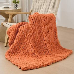 lot 1892 image: Bigacogo Chunky Knit Throw Blanket for Couch, 40x40 inches, Terracotta
