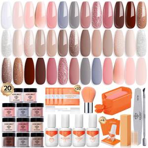 lot 1895 image: Modelones Dip Powder Nail Kit Starter 40 Pcs, 20 Colors Nude Pink Glitter Brown Dipping Powder Liquid Set Base&Top Activator for Nail Powder Dip Kit