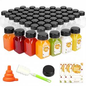 lot 1898 image: TOMNK 100 PACK 4 OZ Plastic Juice Bottles with Caps, Sticker Labels, Brush