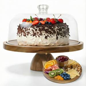 lot 1901 image: JOCHER Acacia Wood Cake Stand with Lid, 12in Cake Stand with Acrylic Dome (Not Glass), 2-In-1 Cake Display Stand for Charcuterie Board, Chips & Dips, Fruit Platter, Wedding, Birthday, Parties