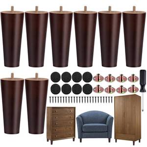 lot 1907 image: TURSTIN 8 Pieces Furniture Legs 6 Inches Round Solid Wood Furniture Feet with M8 T-Nuts Couch Legs Sofa Leg Replacement Leg for Armchair, Cabinet, Chair, Dresser or Home DIY Projects, Brown