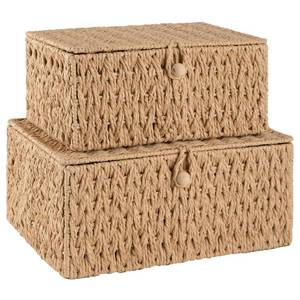 lot 1913 image: OIAHOMY Wicker Storage Basket with Lid & Lock, Lidded Storage Bins, Decorative Baskets for Organizing, Set of 2-Natural