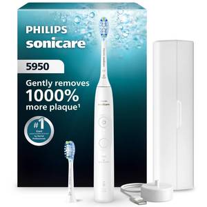 lot 2340 image: Philips Sonicare 5950 Rechargeable Electric Toothbrush, 2 Brush Head, White factory sealed