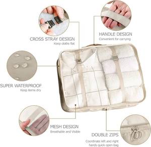 lot 2343 image: LANSKLBD 68 Set Packing Cubes for Suitcases Travel Luggage Packing Organizers,Travel Accessories Essentials Luggage Organizer with ShoeTioletryLaundry Bag (Beige, 6 set)