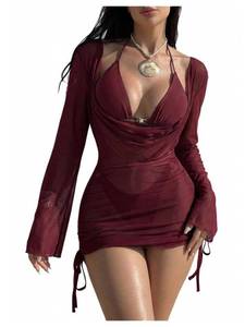 lot 2362 image: WDIRARA Womens 3 Piece Bikini Set Long Sleeve Cover Up Bathing Suit XL