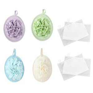 lot 2367 image: 4 Pcs Larger Lightweight Travel Size Loofah with 4 Travel Storage Bags, Soft Terry Cloth Loofah Sponge for Body, Mini Shower Poufs for Travel, Gym, Camping & Sensitive Skin