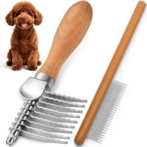 lot 2369 image: Dematting Comb for Dogs, Dematting Tool for Dogs & Cats - Serrated Matted Hair Removal Brush - Easily Remove Knots, Mats and Tangles - Designed for Wavy & Curly Coats