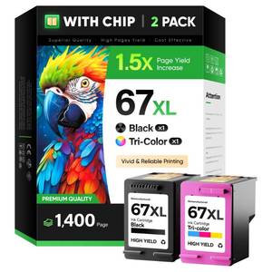 lot 2377 image: A 67XL 2827e Ink Cartridges BlackTri-Color 2-Pack Replacement for HP 67 67XL Ink Works for HP DeskJet 2700 2700e 2755e 2855e 2800e 4100e 4155e 4200e 4155e 4227e 4255e Envy 6000 6055e 6400 6455e Printer