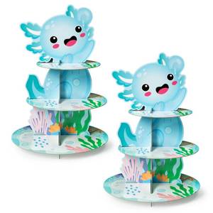 lot 2389 image: ANGOLIO Blue Axolotl Cupcake Stand - 3 Tiered Birthday Party Decorations