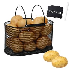 lot 2390 image: Xbopetda Potato Storage Potato Bin, Metal Potato Basket with Handle, Potato Container Storage Onion Storage, Vegetable Storage Produce Basket for Kitchen Pantry Organization and Storage - Black