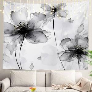 lot 2394 image: Shrahala Flowers Petals Wall Tapestry, Beautiful Black White Flowers Wall Hanging Large Tapestry Decoration Polyester Fiber White Hem Around for Dorm Room Bedroom 35 x 47 in