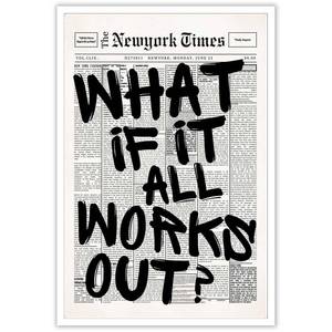 lot 2409 image: Drimiler Retro Black And White Newspaper Poster What If It All Works Out Canvas Wall Art Positive Affirming Quote Minimalist Prints Painting For Home Bedroom Dorm Wall Decor 12x16in Unframed